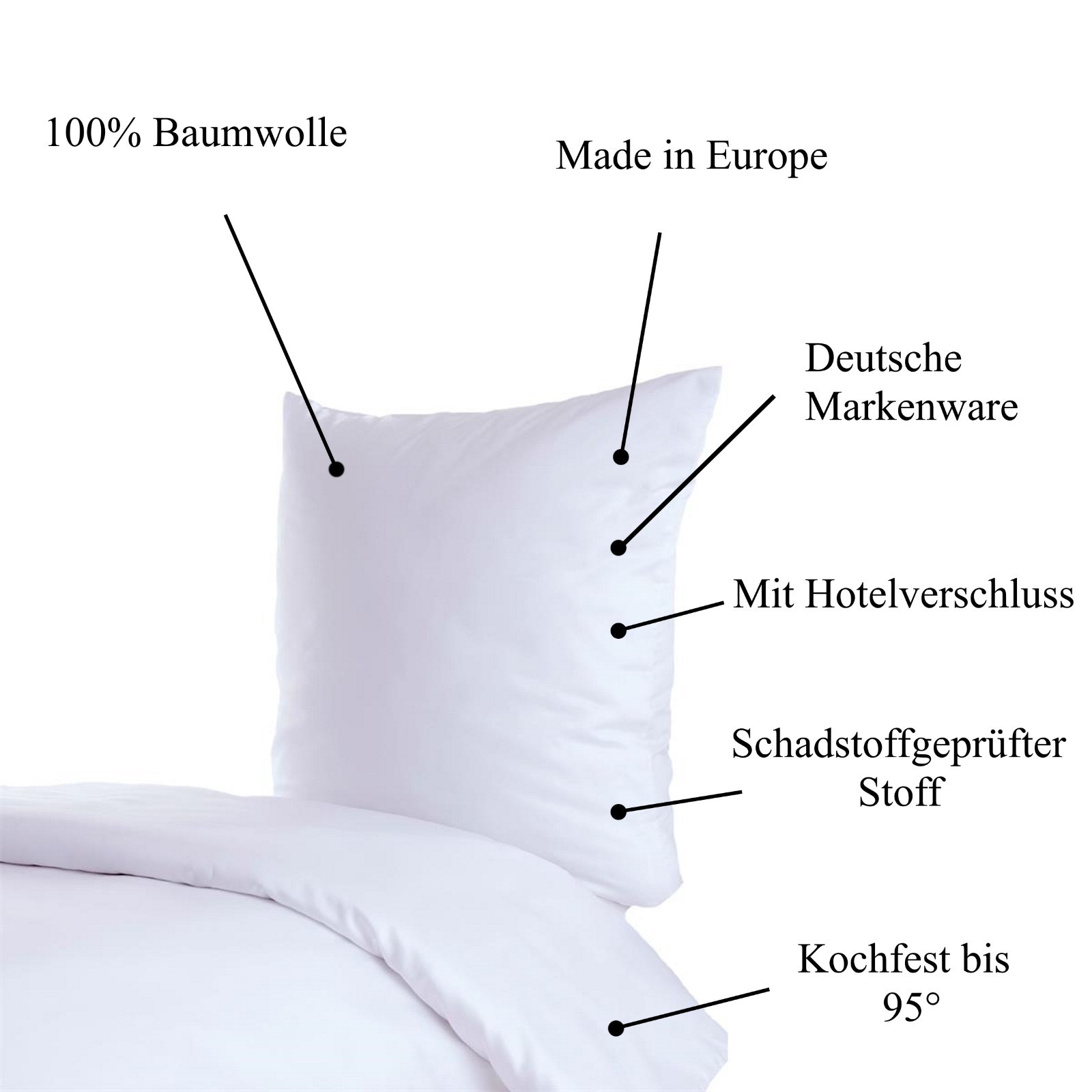 HotelBettwäsche Uni Weiß Baumwolle Linon-135x200 cm + 40x80