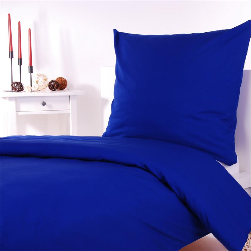 Bettwäsche Uni Kobalt Blau Baumwolle Linon-135x200 cm + 60x8
